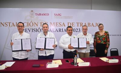 Instalan Gobierno de Tabasco y SUTSET Mesa de Trabajo para Revisión Salarial 2023 El Gobierno de Tabasco y el Sindicato Único de Trabajadores al Servicio del Estado (SUTSET) instalaron este viernes la Mesa de Trabajo para la Revisión Salarial 2023, en cuyo seno se llevará a cabo las negociaciones de las condiciones generales de trabajo de los empleados de la administración pública estatal. https://larevistadelsureste.com