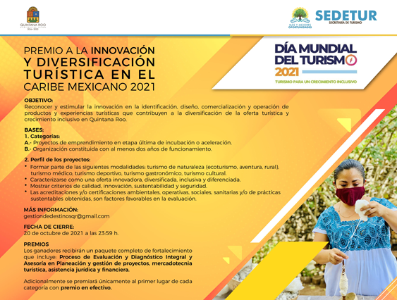 Lanzan Convocatoria Para El Premio A La Innovación Y Diversificación Turística En El Caribe Mexicano 2021