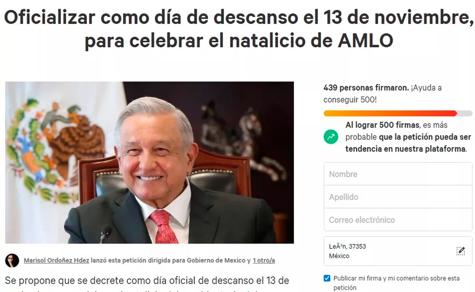Cumpleaños de AMLO como día de fiesta nacional, pide fan