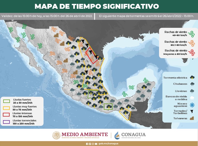 Temperatura  de hasta 45°C para Tabasco, Chiapas y Campeche
