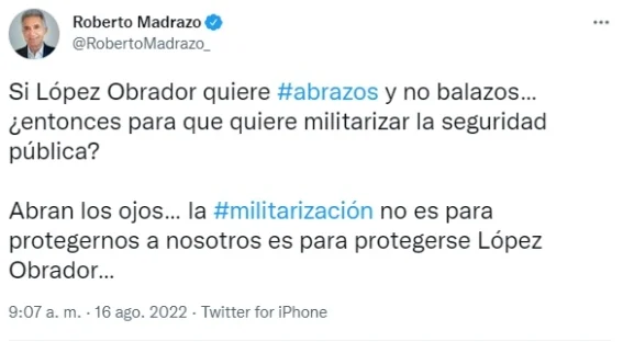 Roberto madrazo: si amlo quiere abrazos y no balazos, ¿para qué quiere militarizar la seguridad pública? La revista del sureste mx Abrazos No Balazos