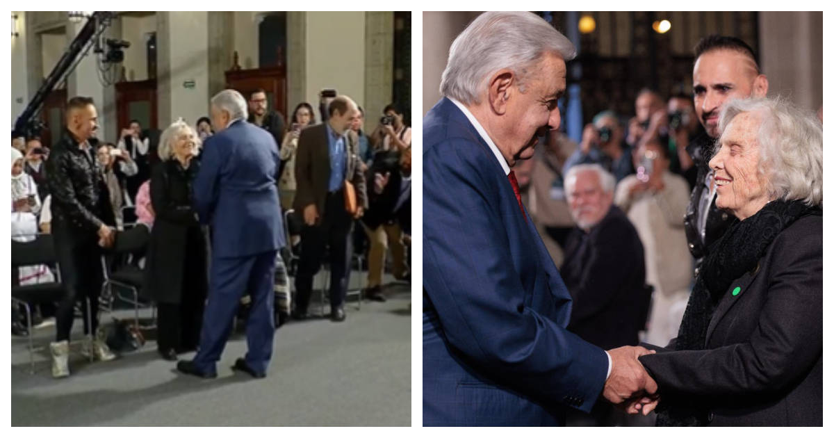 Emotivo encuentro en la Mañanera: AMLO rompe protocolo para abrazar a Elena Poniatowska