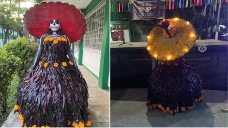 Vestido De Catrina Con Chiles Guajillo El Ingenio De Una Joven De Chiapas Que Sorprendio