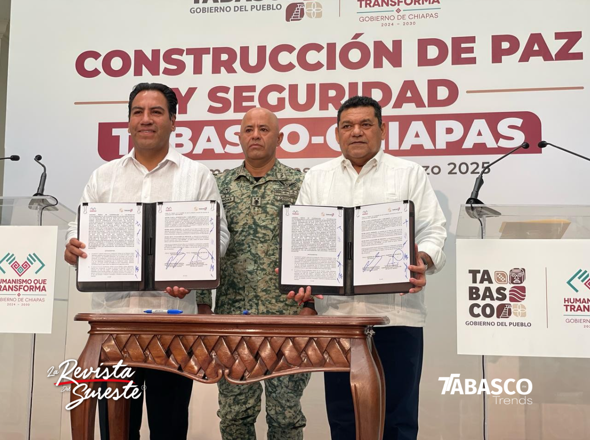 Tabasco y Chiapas firman acuerdo para fortalecer seguridad y paz