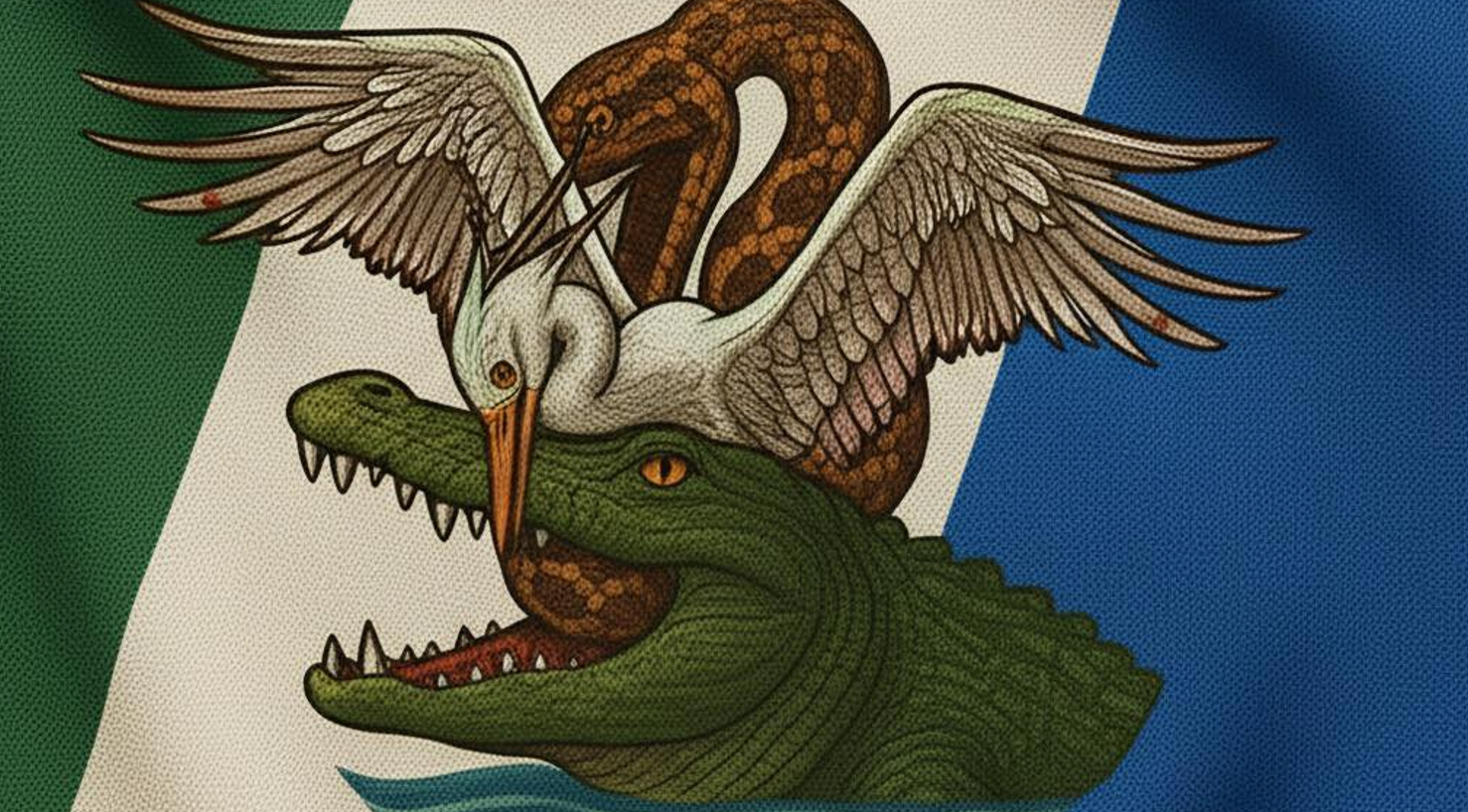 ¿Un cocodrilo comiéndose a una serpiente y un ave? En Tabasco, eso se volvió "escudo"