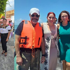 Biby gaytán y eduardo capetillo enamoran a campeche: visita sorpresa a ciudad del carmen y palizada la revista del sureste mx Un Collage De Dos Fotografías De La Visita De Eduardo Capetillo Y Biby Gaytán A Campeche. La Foto De La Izquierda Muestra A La Pareja Posando En Una Calle Empedrada De Palizada Con Dos Mujeres Vestidas Con Trajes Tradicionales Mexicanos Bordados, Bajo Árboles Frondosos.