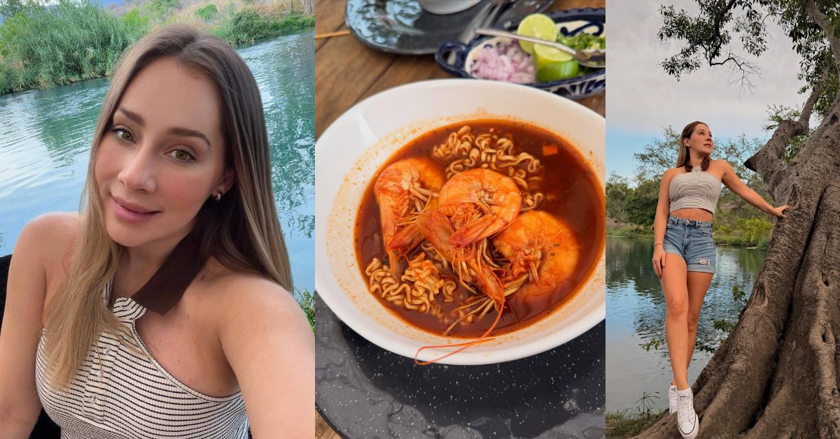 La actriz chiapaneca gabriela carrillo cautiva con postales desde su natal pichucalco la revista del sureste mx Collage De Tres Fotografías De La Actriz Chiapaneca Gabriela Carrillo Durante Su Visita A Pichucalco. A La Izquierda, Una Selfie De Gabriela Sonriendo Con Un Río Color Esmeralda De Fondo.