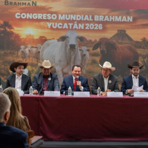 Congreso Brahman 2026 En Yucatán. Un Gran Telón De Fondo Detrás Del Panel Presenta La Frase &Amp;Quot;Congreso Mundial Brahman Yucatán 2026&Amp;Quot;.