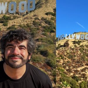 Carlos meléndez: el cineasta mexicano que lleva tiktok a cannes la revista del sureste mx Un Díptico Fotográfico Horizontal Que Retrata Al Cineasta Mexicano Carlos Meléndez. En La Imagen De La Izquierda, Se Presenta Un Retrato De Estudio En Blanco Y Negro Del Director Sentado De Frente, Mirando A La Cámara Con Una Sonrisa Ligera, Usando Lentes De Armazón Grueso Y Barba Recortada, Mientras Apoya Su Barbilla Sobre Una Mano. En La Imagen De La Derecha, Aparece Un Retrato A Color En Primer Plano Del Cineasta Sonriendo Al Aire Libre En Los Ángeles, California, Vistiendo Una Playera Gris Y Con El Icónico Letrero Blanco De &Amp;Quot;Hollywood&Amp;Quot; Visible Al Fondo Sobre La Colina Bajo Un Cielo Despejado.