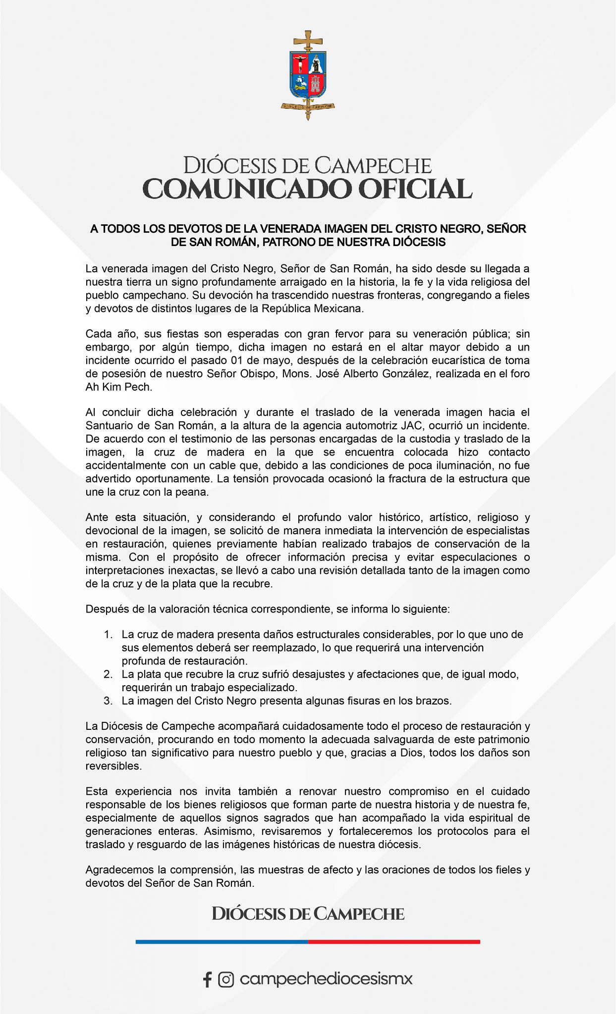 Imagen De Un Comunicado Oficial Impreso De La Diócesis De Campeche. En La Parte Superior Central Aparece El Escudo De Armas De La Diócesis. El Título En Letras Negras Y Negritas Dice &Quot;Diócesis De Campeche Comunicado Oficial&Quot;.