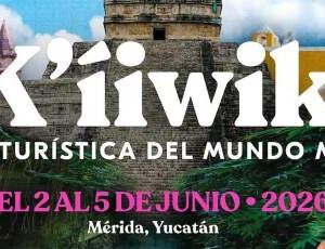 Banner Promocional De La Feria Turística Del Mundo Maya &Amp;Quot;K’íiwik 2026&Amp;Quot;. El Diseño Es Un Collage Colorido Que Muestra Elementos Icónicos Del Sureste Mexicano Y Centroamérica: La Pirámide De El Castillo En Chichén Itzá, Fachadas Coloniales De Yucatán, Un Flamenco Rosado, Vegetación Selvática Y Una Escultura Maya. En El Centro Destaca El Texto En Letras Blancas Grandes &Amp;Quot;K’íiwik&Amp;Quot; Y Abajo La Leyenda &Amp;Quot;Feria Turística Del Mundo Maya, Del 2 Al 5 De Junio 2026, Mérida, Yucatán&Amp;Quot;.