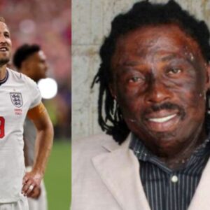 Composición Fotográfica Dividida En Tres Imágenes Verticales Continuas. A La Izquierda, El Delantero Inglés Harry Kane Mira Hacia Arriba Con El Uniforme Blanco De Su Selección Y Las Manos Apoyadas En La Cintura. En El Centro, Primer Plano Del Curandero Ghanés Nana Kwaku Bonsam Sonriendo Levemente Con Traje Claro Y Camisa A Rayas. A La Derecha, Primer Plano Del Médium Uri Geller Con Una Playera Negra Sosteniendo Un Objeto Metálico Delgado Frente A Él Mientras Mira Fijamente.