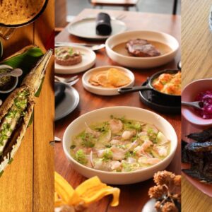 Excelencia gastronómica en villahermosa: 3 restaurantes imperdibles la revista del sureste mx Una Collage Vertical De Tres Paneles Que Presenta La Excelencia Gastronómica De Villahermosa, Tabasco. El Panel Superior Es Una Vista Cenital De Un Banquete De Pejelagarto Entero Asado Y Servido Sobre Una Hoja De Plátano Con Acompañamientos.