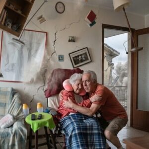 Una pareja de adultos mayores durante el terremoto en venezuela conmueve en redes: “amor, no te vayas” la revista del sureste mx Una Escena Interior De Plano General Y Dramático, Que Amplía La Vista De Image_16.Png Para Capturar Toda La Sala De Estar Y Los Elementos Circundantes De Image_13.Png Durante El Pico Del Terremoto. En El Centro, La Pareja De Adultos Mayores Del Image_13.Png Está Abrazada, Exactamente Como Se Muestra, Sentada En El Sofá Drapeado.