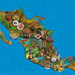 México se corona como el mejor destino gastronómico del mundo en el ranking top 50 de 2026 la revista del sureste mx Mapa Ilustrado De La República Mexicana Sobre Un Fondo Azul Que Representa La Riqueza De La Gastronomía Mexicana, Mostrando Platillos Típicos, Bebidas Emblemáticas Como Tequila Y Vino, Y La Diversidad Cultural De Cada Región Del País.