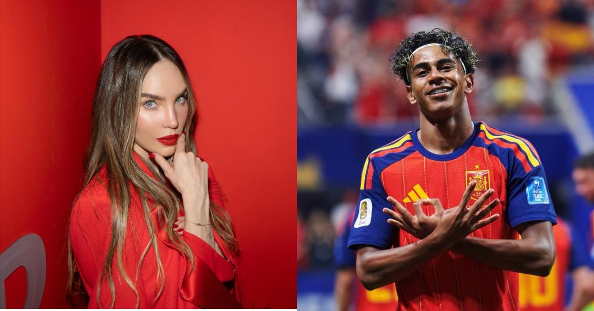 Belinda y lamine yamal encabezan la prestigiosa lista de 'los 50 más bellos' de 2026 la revista del sureste mx Collage Fotográfico Que Muestra A La Cantante Belinda En Un Saco Rojo Apoyando La Mano En La Barbilla Y Al Futbolista Lamine Yamal Sonriendo Con El Uniforme De La Selección Española.