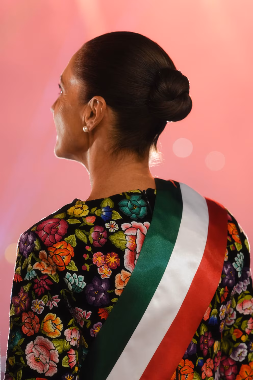 Vista General Del Vestido De Gala Con Bordado Istmeño Usado Por La Presidenta De México En El Zócalo Capitalino.