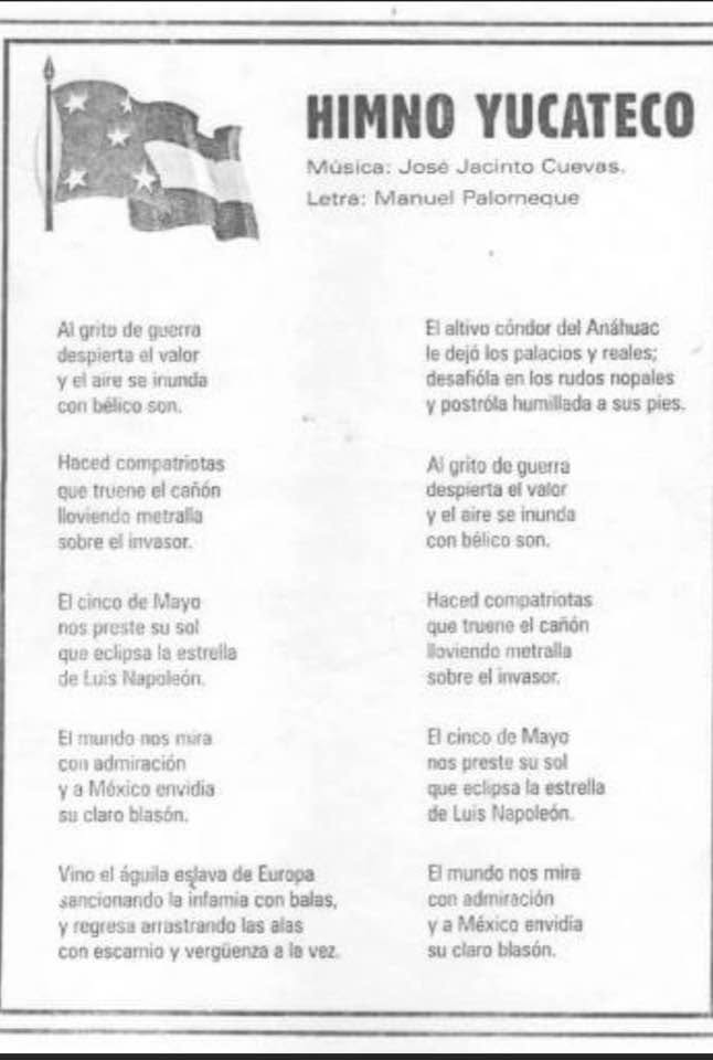 Documento Impreso En Blanco Y Negro Titulado &Quot;Himno Yucateco&Quot;, Que Presenta La Letra Y Los Créditos De La Obra Con Una Pequeña Ilustración De La Bandera De Yucatán En La Esquina Superior Izquierda