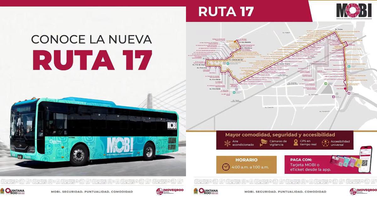 Ruta 17 mobi de cancún inicia el 19 de octubre: semana gratis, tarifas y transbordos la revista del sureste mx Ruta 17 Mobi De Cancun Inicia El 19 De Octubre Semana Gratis Tarifas Y Transbordos 1